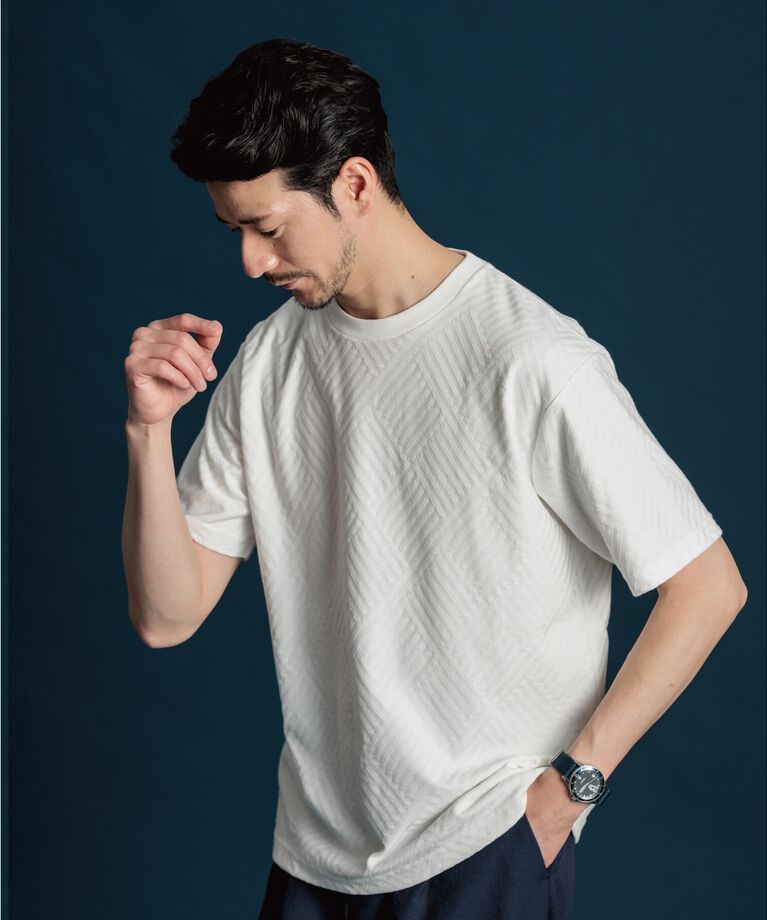 THE SHOP TK「【ご好評につき再入荷！】リンクスジャカード半袖Tシャツ」|Tシャツ・カットソー|オフホワイト(003
