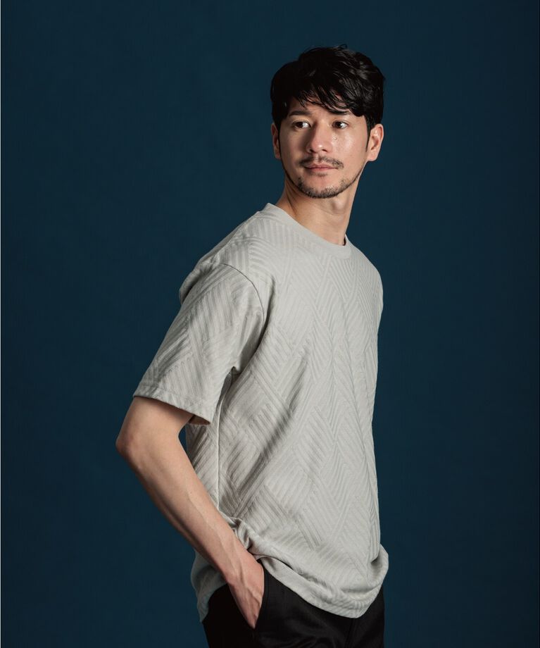 THE SHOP TK「【ご好評につき再入荷！】リンクスジャカード半袖Tシャツ」|Tシャツ・カットソー|ライトグレー(011