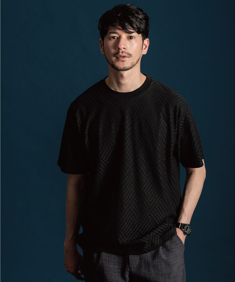 THE SHOP TK「【ご好評につき再入荷！】リンクスジャカード半袖Tシャツ」|Tシャツ・カットソー|ブラック(019)