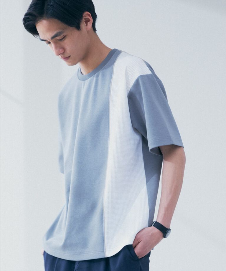 THE SHOP TK「フェザーダンボール切替えTシャツ」|Tシャツ・カットソー|ブルー(591)