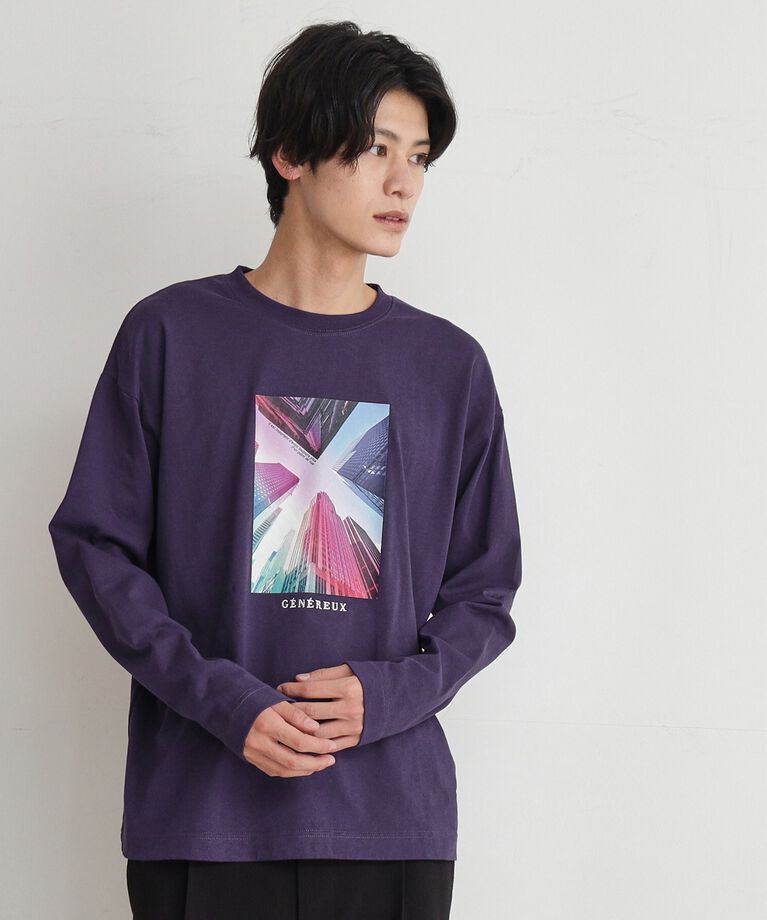 THE SHOP TK「【6色展開】Parisフォト／ロゴ長袖Tシャツ」|Tシャツ・カットソー|パープル(084)