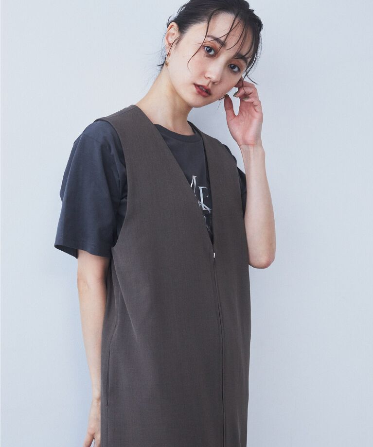 THE SHOP TK「【ワンピースにジレにスタイル変化】フロントZIPジャスカ/洗える」|ワンピース|