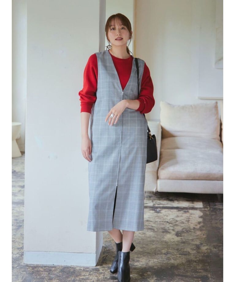 THE SHOP TK「【ワンピースにジレにスタイル変化】フロントZIPジャスカ/洗える」|ワンピース|