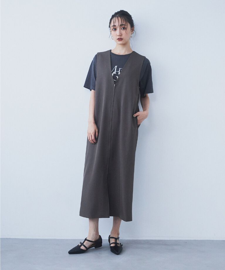 THE SHOP TK「【ワンピースにジレにスタイル変化】フロントZIPジャスカ/洗える」|ワンピース|