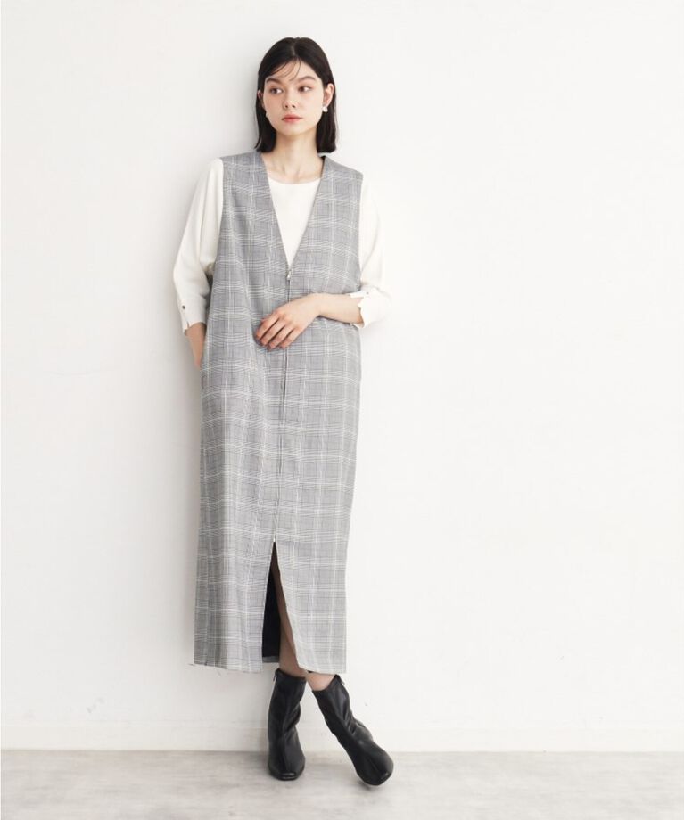 THE SHOP TK「【ワンピースにジレにスタイル変化】フロントZIPジャスカ/洗える」|ワンピース|ブラック(219)