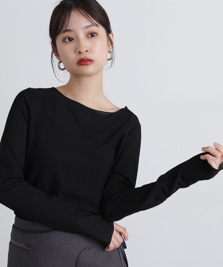  「シュリンクボートネックカットソー」|Tシャツ・カットソー|ブラック