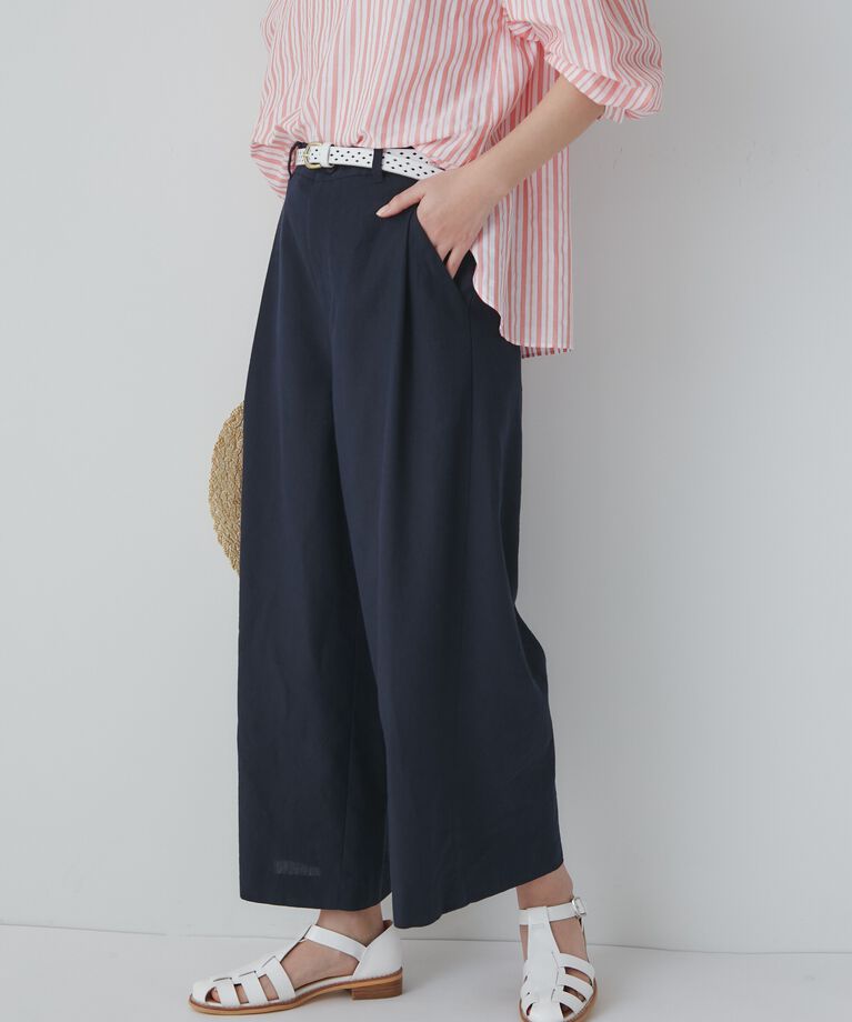  「◆ＰＥレーヨンリネンセミワイドパンツ」|その他|ネイビー