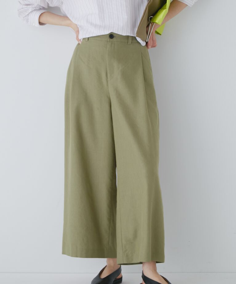  「◆ＰＥレーヨンリネンセミワイドパンツ」|その他|カーキ