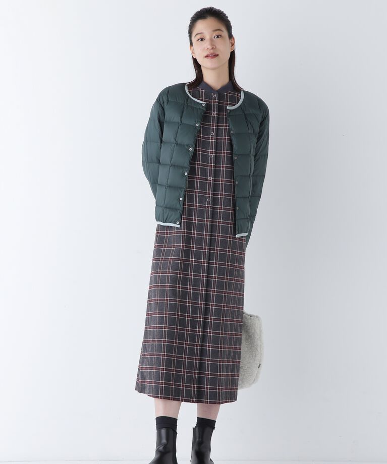  「◆コットン起毛チェックリブカラーシャツワンピース」|ワンピース|
