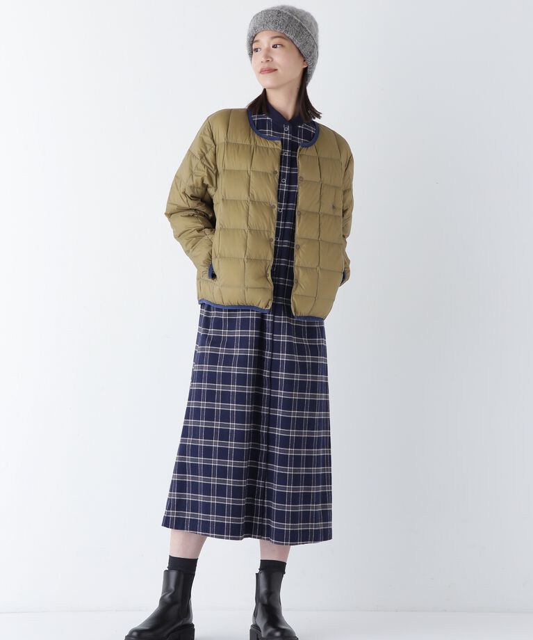  「◆コットン起毛チェックリブカラーシャツワンピース」|ワンピース|