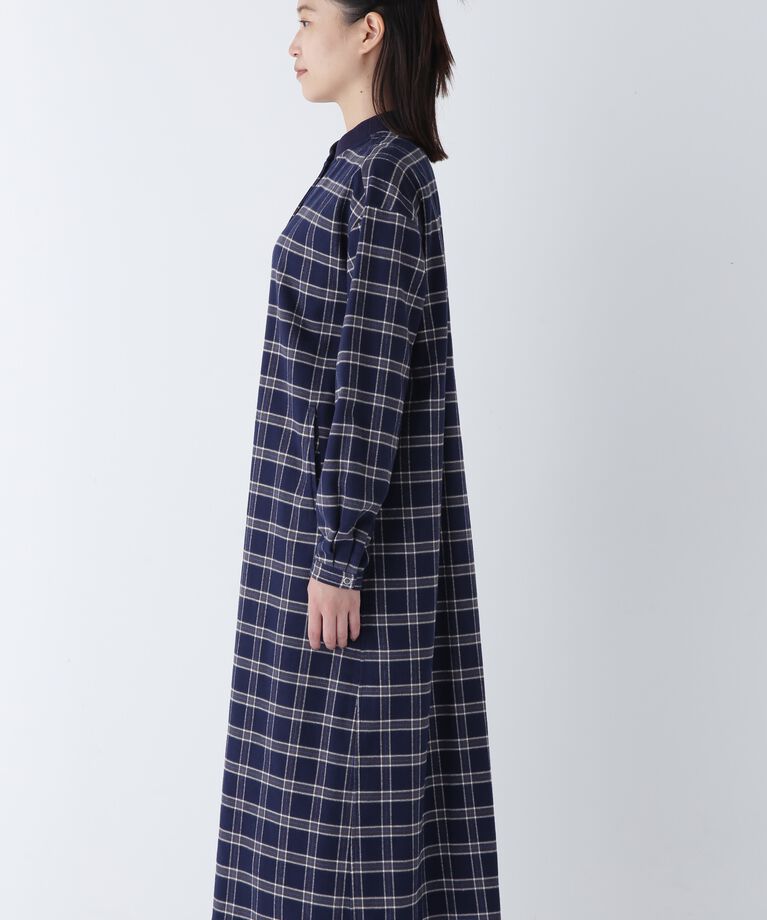  「◆コットン起毛チェックリブカラーシャツワンピース」|ワンピース|