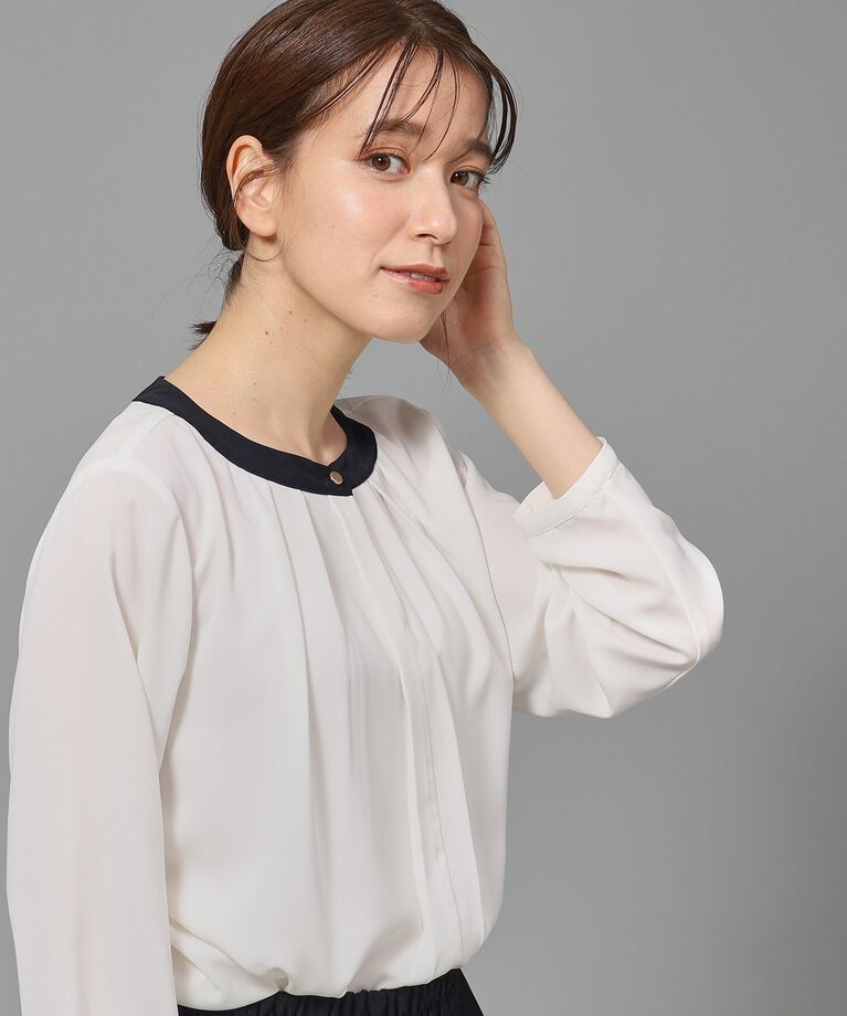 SHOO･LA･RUE「【通勤/デイリー/セレモニーにも】配色バンドカラー風ブラウス【CIRCRIC】」|シャツ・ブラウス|