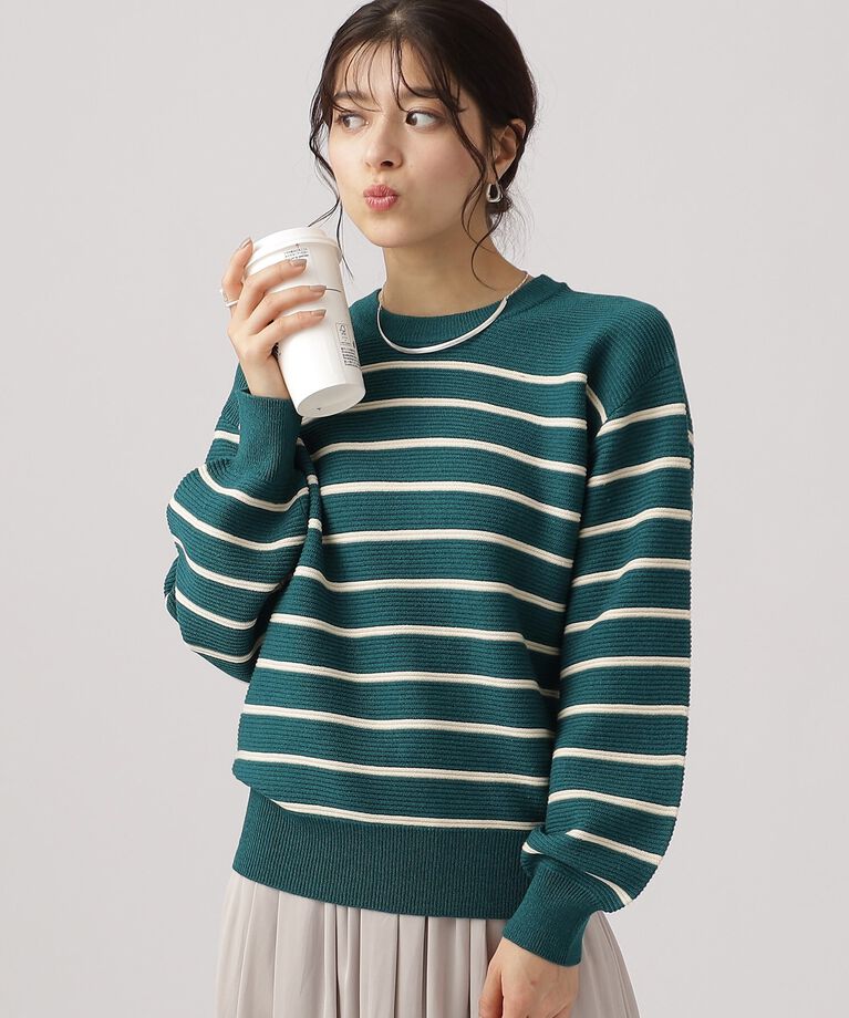 SHOO･LA･RUE「【洗える】インでもアウトでも  レディライクなボーダーニット」|ニット・セーター|ブルーグリーン(39
