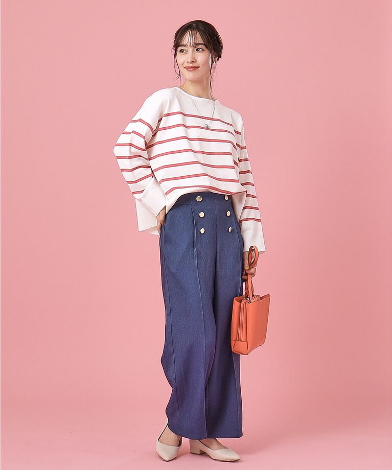 SHOO･LA･RUE「【品よく着こなす】ゴールド釦が引き立てる デニム調マリンワイドパンツ」|その他|