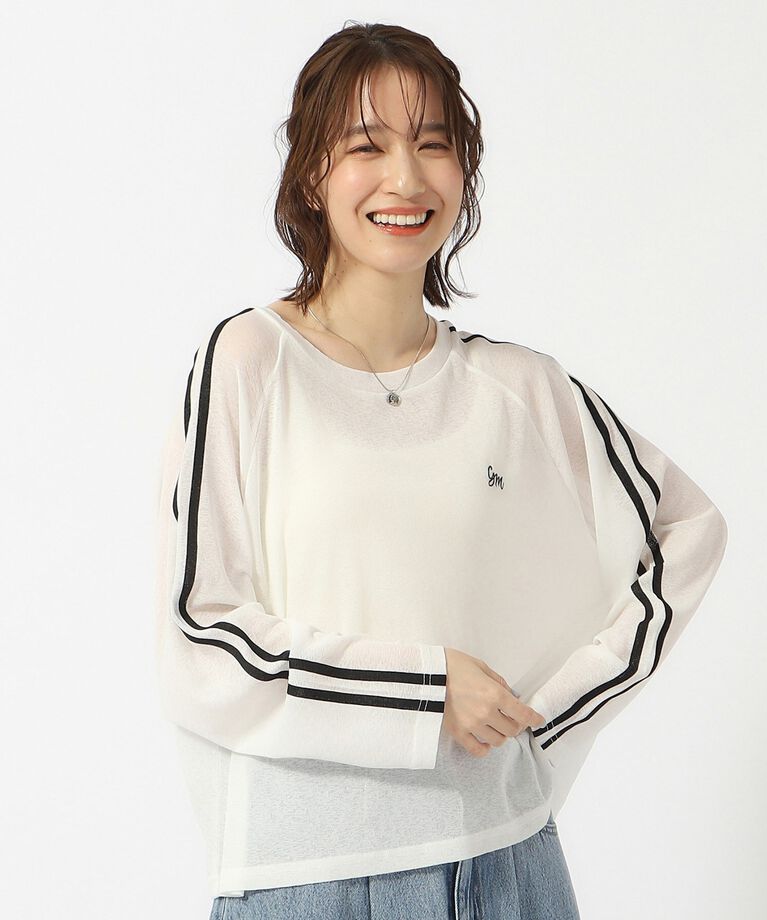 SHOO･LA･RUE「大人の抜け感コーデに ライン入りシアートップス」|Tシャツ・カットソー|ホワイト(002)