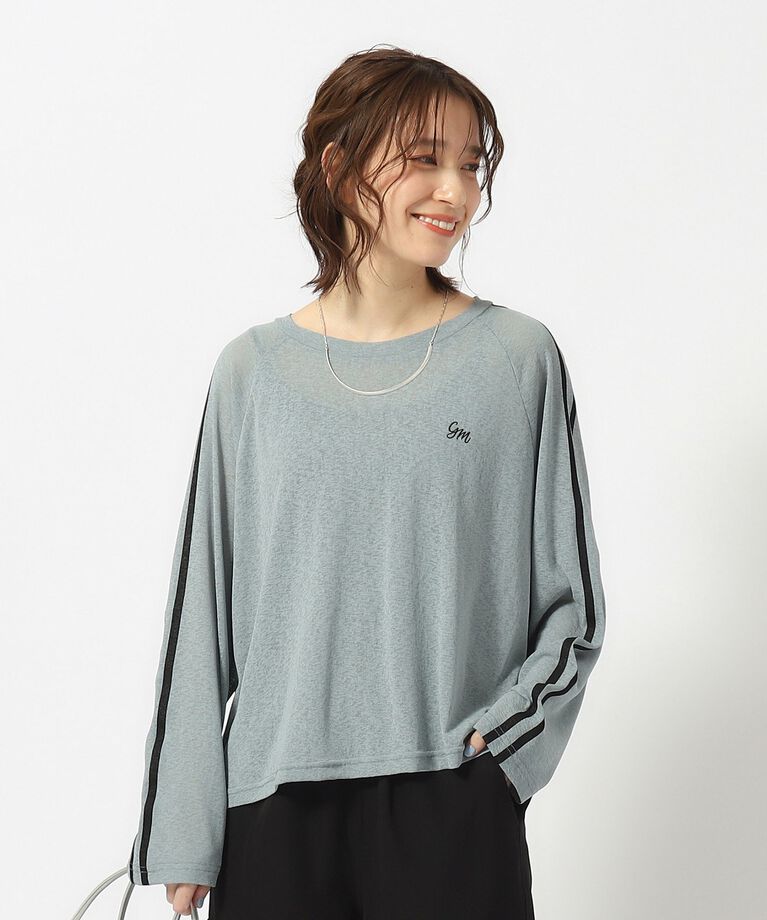 SHOO･LA･RUE「大人の抜け感コーデに ライン入りシアートップス」|Tシャツ・カットソー|ミントグリーン(02