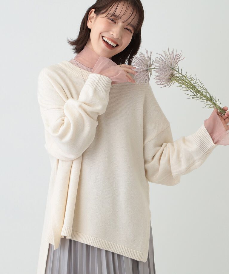 SHOO･LA･RUE「【S-LL/体型カバー】軽くてふわふわ お尻が隠れるワイドシルエットニット」|ニット・セーター|アイボリー(004)