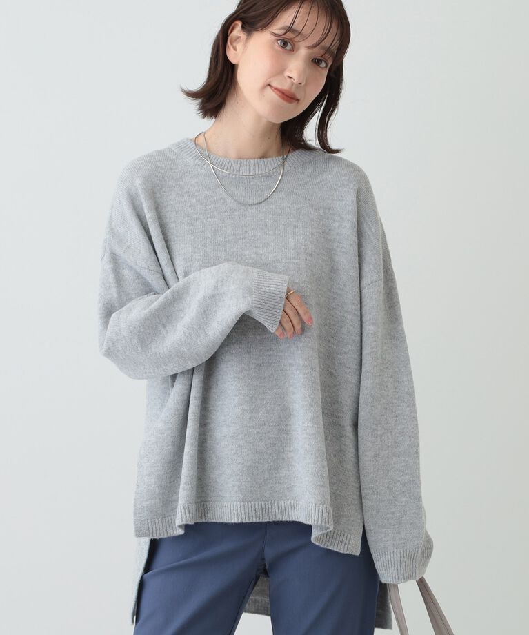 SHOO･LA･RUE「【S-LL/体型カバー】軽くてふわふわ お尻が隠れるワイドシルエットニット」|ニット・セーター|グレー(012)