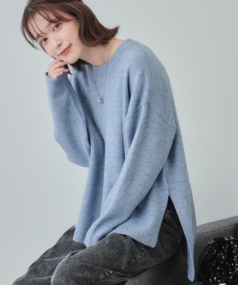 SHOO･LA･RUE「【S-LL/体型カバー】軽くてふわふわ お尻が隠れるワイドシルエットニット」|ニット・セーター|ブルー(091)