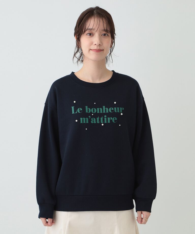 SHOO･LA･RUE「【S-LL】フェイクパール付きロゴ裏起毛トップス」|Tシャツ・カットソー|