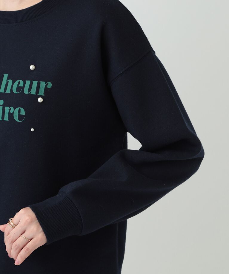 SHOO･LA･RUE「【S-LL】フェイクパール付きロゴ裏起毛トップス」|Tシャツ・カットソー|