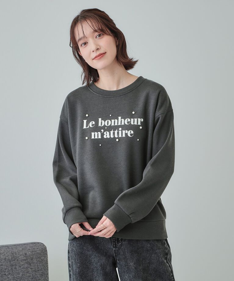 SHOO･LA･RUE「【S-LL】フェイクパール付きロゴ裏起毛トップス」|Tシャツ・カットソー|