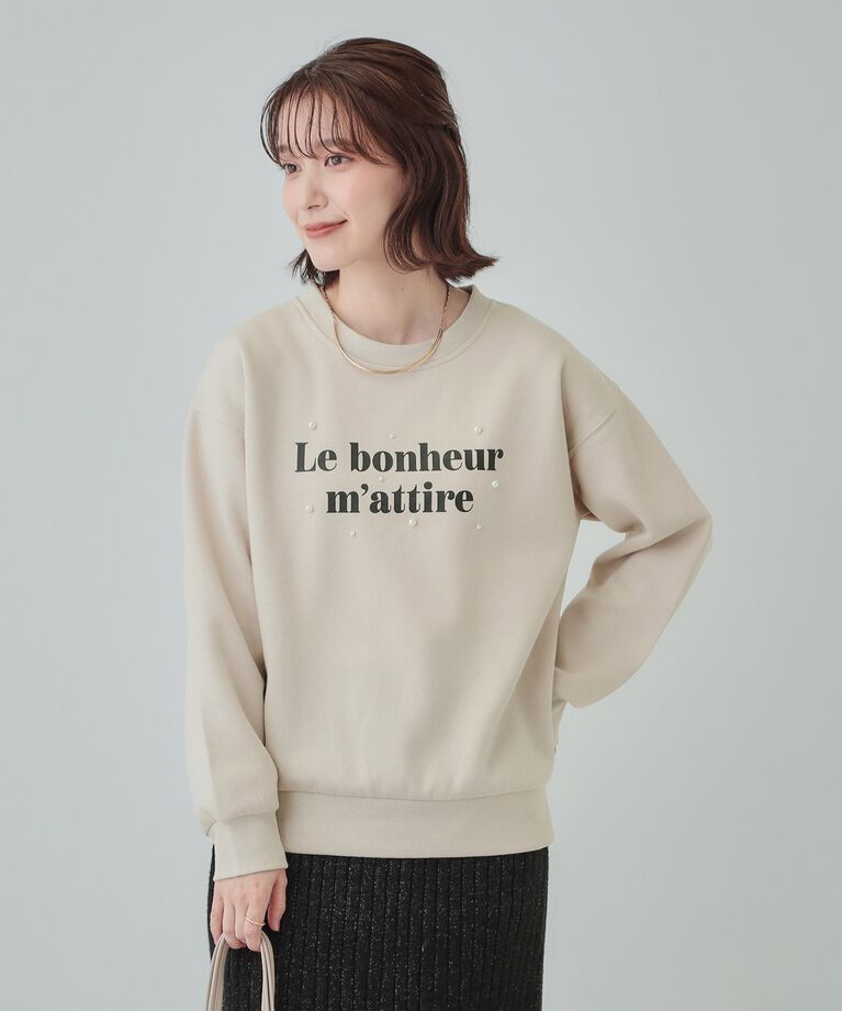 SHOO･LA･RUE「【S-LL】フェイクパール付きロゴ裏起毛トップス」|Tシャツ・カットソー|