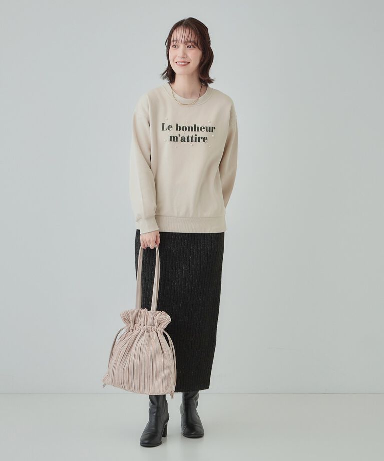 SHOO･LA･RUE「【S-LL】フェイクパール付きロゴ裏起毛トップス」|Tシャツ・カットソー|