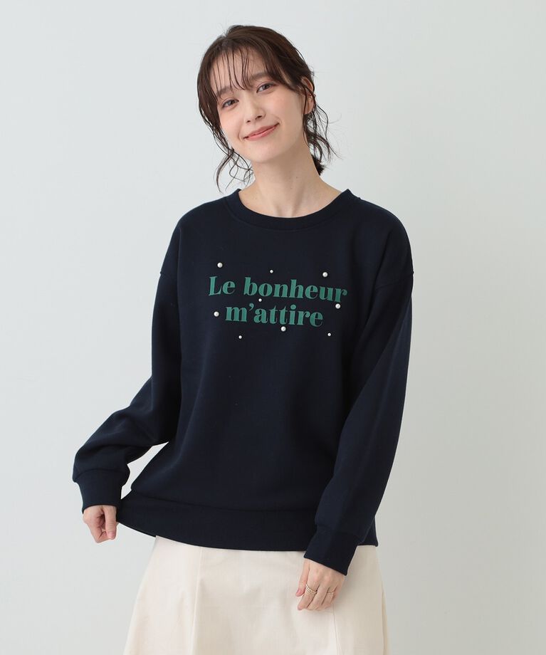 SHOO･LA･RUE「【S-LL】フェイクパール付きロゴ裏起毛トップス」|Tシャツ・カットソー|