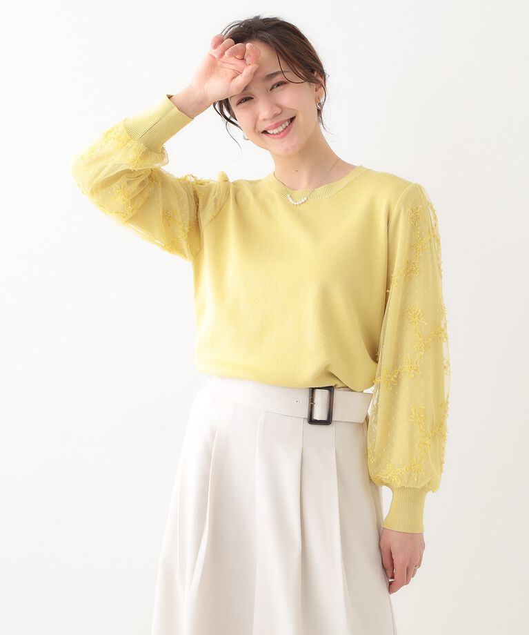 SHOO･LA･RUE「【S-LL】大人可愛い お袖レースドッキングニット」|ニット・セーター|