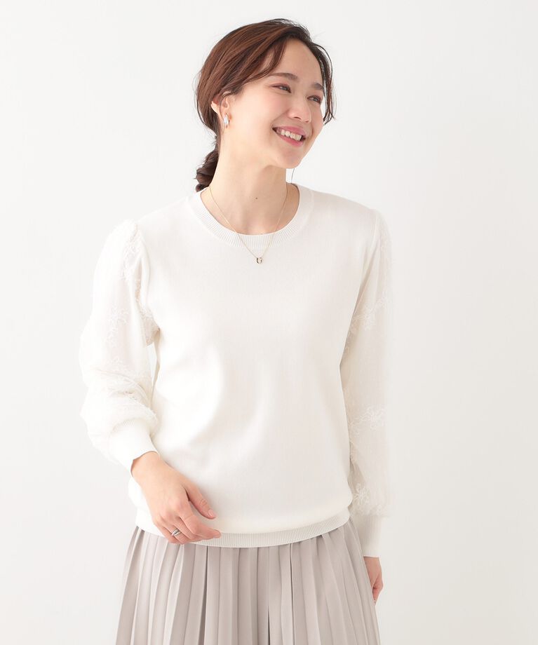SHOO･LA･RUE「【S-LL】大人可愛い お袖レースドッキングニット」|ニット・セーター|