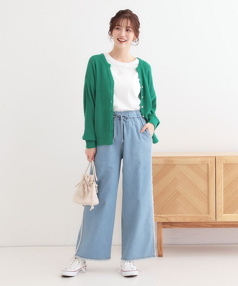 SHOO･LA･RUE「【洗える】ざっくり編みが大人かわいい キーネックカーディガン」|カーディガン|