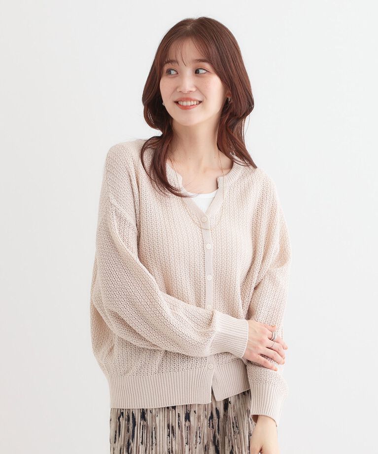 SHOO･LA･RUE「【洗える】ざっくり編みが大人かわいい キーネックカーディガン」|カーディガン|