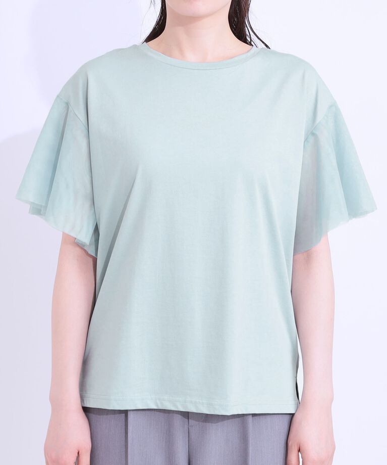 SHOO･LA･RUE「【S-LL/ひんやり】大人フェミニンに お袖チュール フリルトップス」|Tシャツ・カットソー|