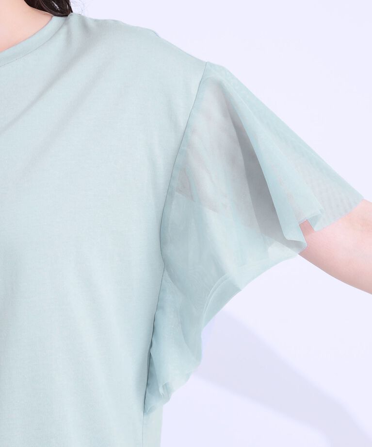 SHOO･LA･RUE「【S-LL/ひんやり】大人フェミニンに お袖チュール フリルトップス」|Tシャツ・カットソー|