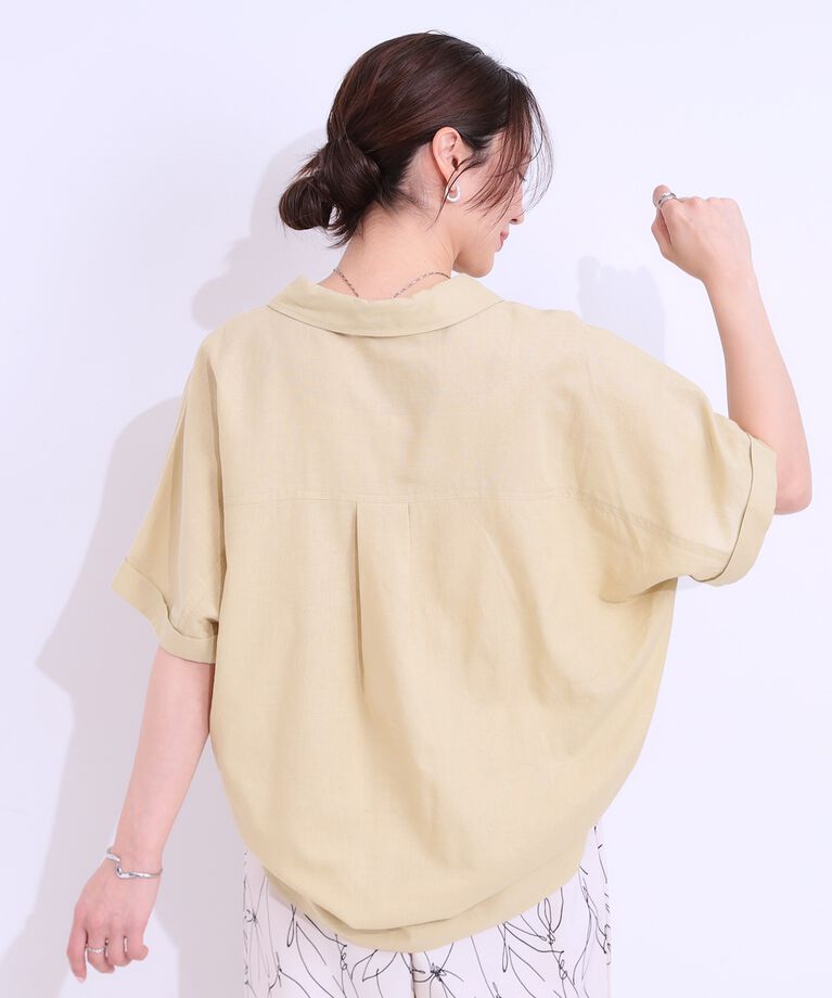 SHOO･LA･RUE「【S-LL/UV/接触冷感/抗菌防臭】体型を自然にカバー フレンチリネンブレンド襟付ドルマンシャツ」|シャツ・ブラウス|
