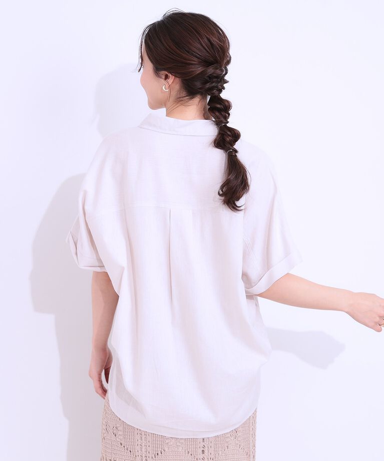 SHOO･LA･RUE「【S-LL/UV/接触冷感/抗菌防臭】体型を自然にカバー フレンチリネンブレンド襟付ドルマンシャツ」|シャツ・ブラウス|