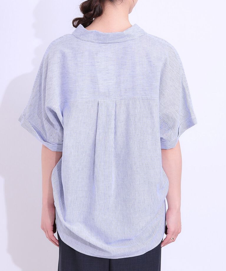 SHOO･LA･RUE「【S-LL/UV/接触冷感/抗菌防臭】体型を自然にカバー フレンチリネンブレンド襟付ドルマンシャツ」|シャツ・ブラウス|