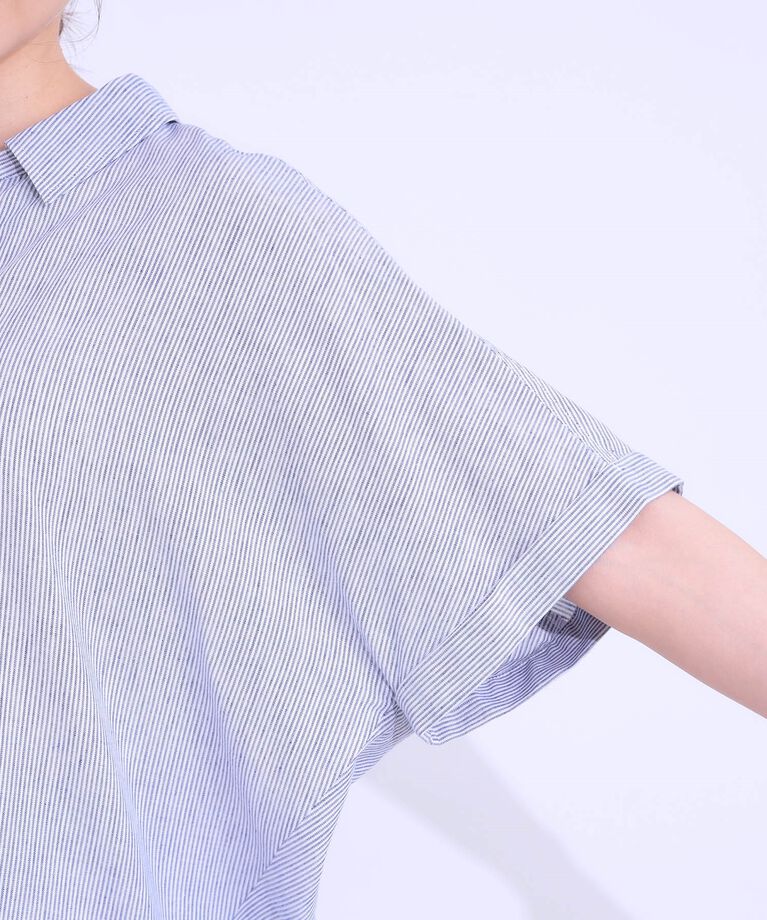 SHOO･LA･RUE「【S-LL/UV/接触冷感/抗菌防臭】体型を自然にカバー フレンチリネンブレンド襟付ドルマンシャツ」|シャツ・ブラウス|