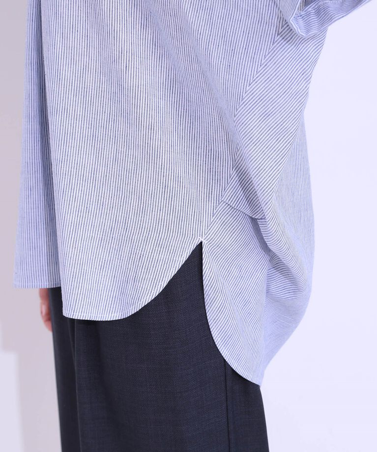 SHOO･LA･RUE「【S-LL/UV/接触冷感/抗菌防臭】体型を自然にカバー フレンチリネンブレンド襟付ドルマンシャツ」|シャツ・ブラウス|