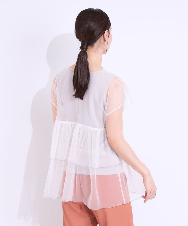 SHOO･LA･RUE「【S-LL/2点セット】程よい甘さをプラス Tシャツ＋チュールトップス」|Tシャツ・カットソー|