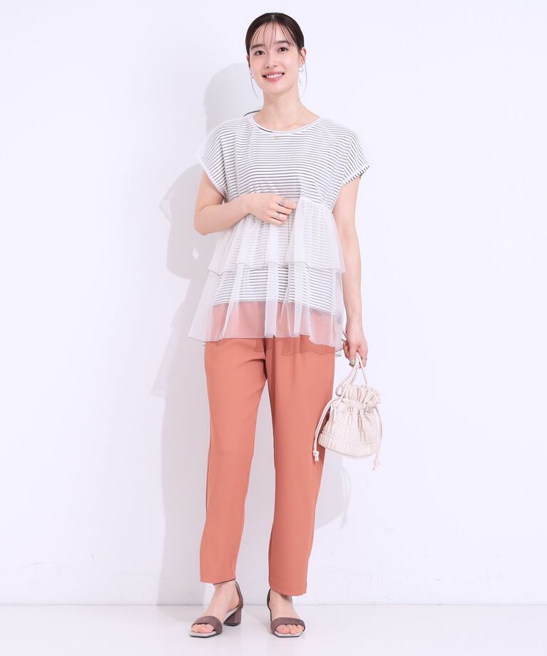SHOO･LA･RUE「【S-LL/2点セット】程よい甘さをプラス Tシャツ＋チュールトップス」|Tシャツ・カットソー|