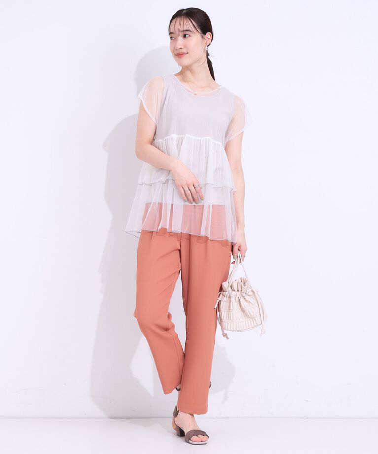 SHOO･LA･RUE「【S-LL/2点セット】程よい甘さをプラス Tシャツ＋チュールトップス」|Tシャツ・カットソー|
