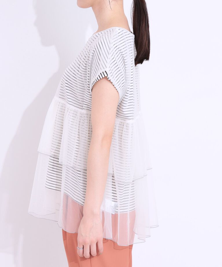 SHOO･LA･RUE「【S-LL/2点セット】程よい甘さをプラス Tシャツ＋チュールトップス」|Tシャツ・カットソー|