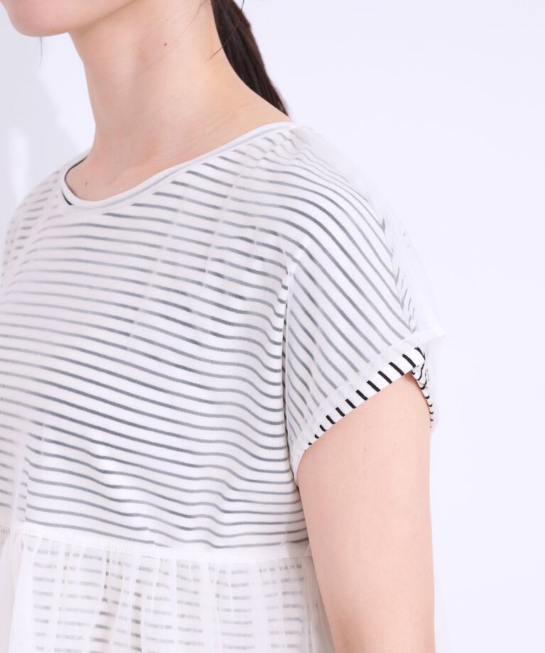 SHOO･LA･RUE「【S-LL/2点セット】程よい甘さをプラス Tシャツ＋チュールトップス」|Tシャツ・カットソー|