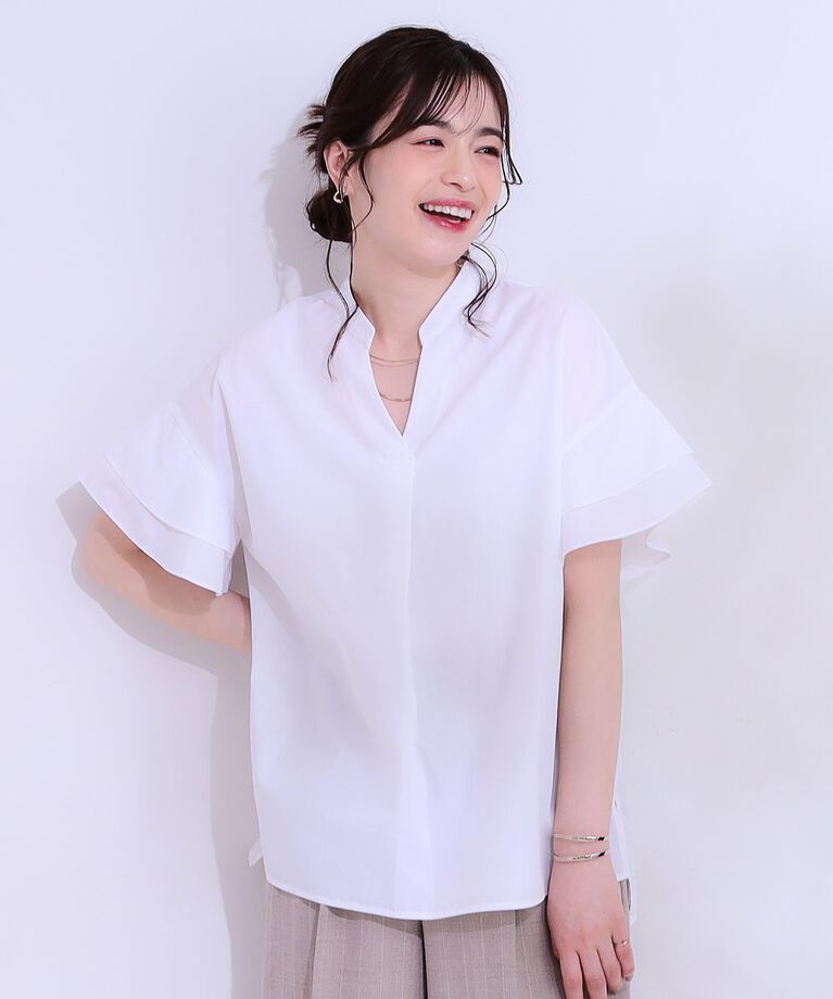 SHOO･LA･RUE「袖フリルスキッパーシャツ」|シャツ・ブラウス|
