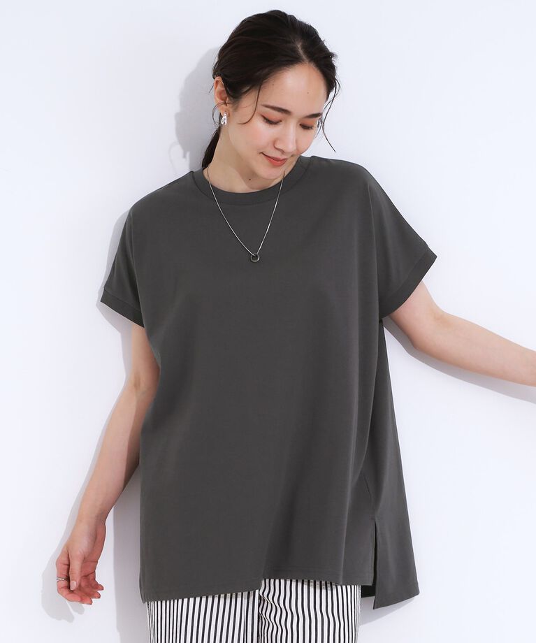 SHOO･LA･RUE「【洗える/S-LL/ひんやり/UV】汗をかいても気になりにくい スリットトップス」|Tシャツ・カットソー|