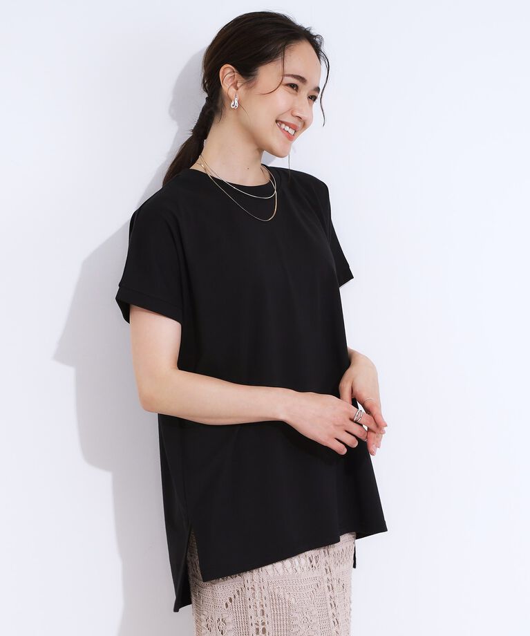 SHOO･LA･RUE「【洗える/S-LL/ひんやり/UV】汗をかいても気になりにくい スリットトップス」|Tシャツ・カットソー|