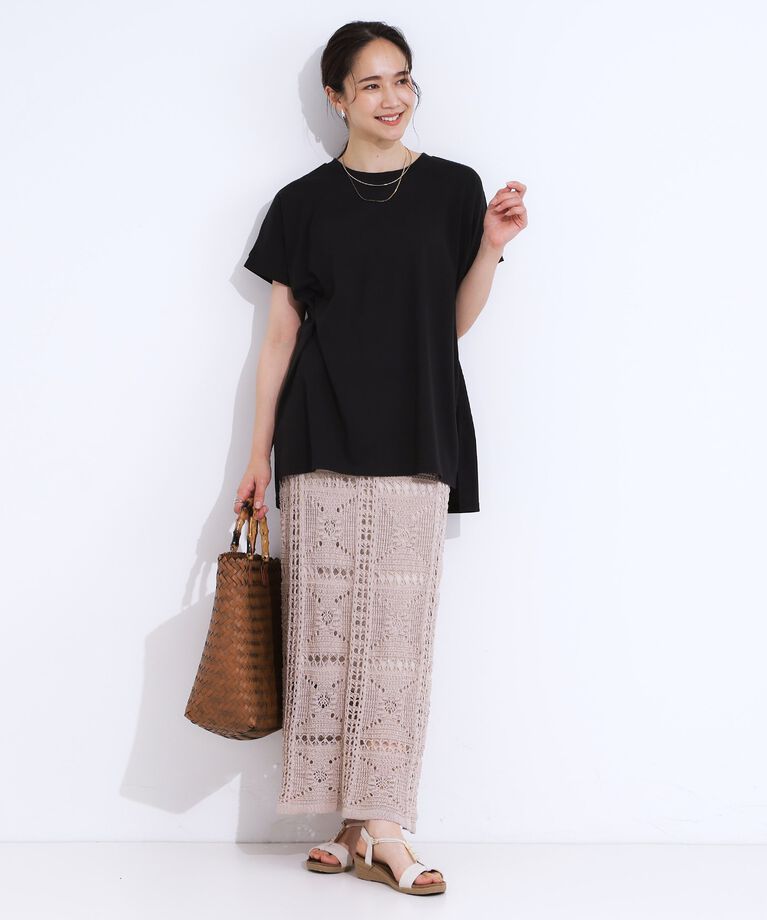 SHOO･LA･RUE「【洗える/S-LL/ひんやり/UV】汗をかいても気になりにくい スリットトップス」|Tシャツ・カットソー|