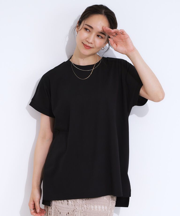 SHOO･LA･RUE「【洗える/S-LL/ひんやり/UV】汗をかいても気になりにくい スリットトップス」|Tシャツ・カットソー|